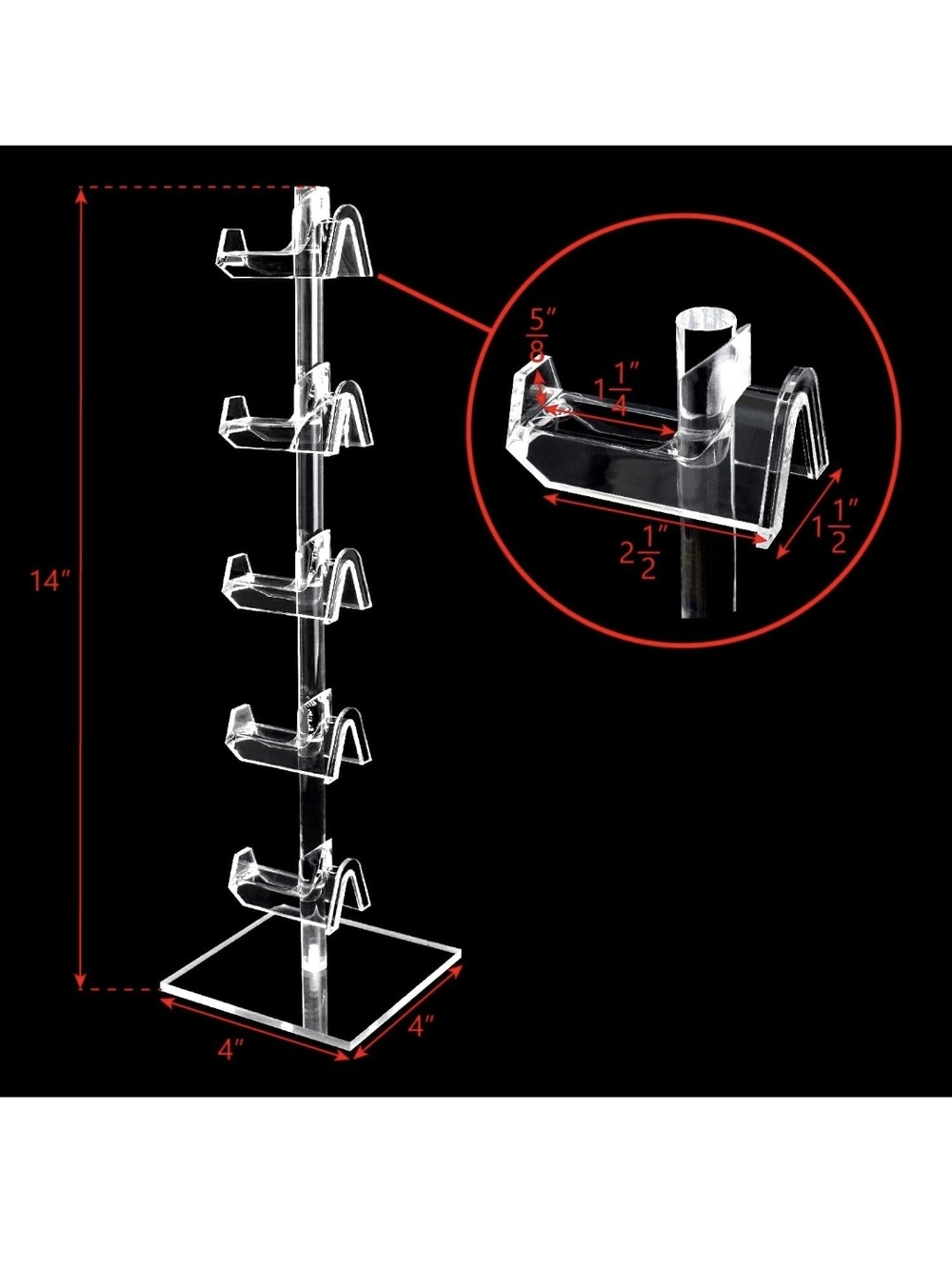 NEW Mooca Clear 5-Tier Acrylic Stand For Glasses Sunglasses Home Sz 14" - Picture 6 of 6